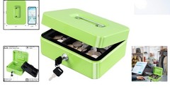 Portable Medium Cash Box with 2 Keys – Water-Resistant Metal Design in Limegreen