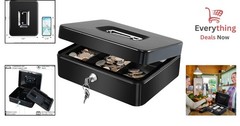 Large Metal Cash Box with Removable Money Tray & Key Lock Portable Security Safe