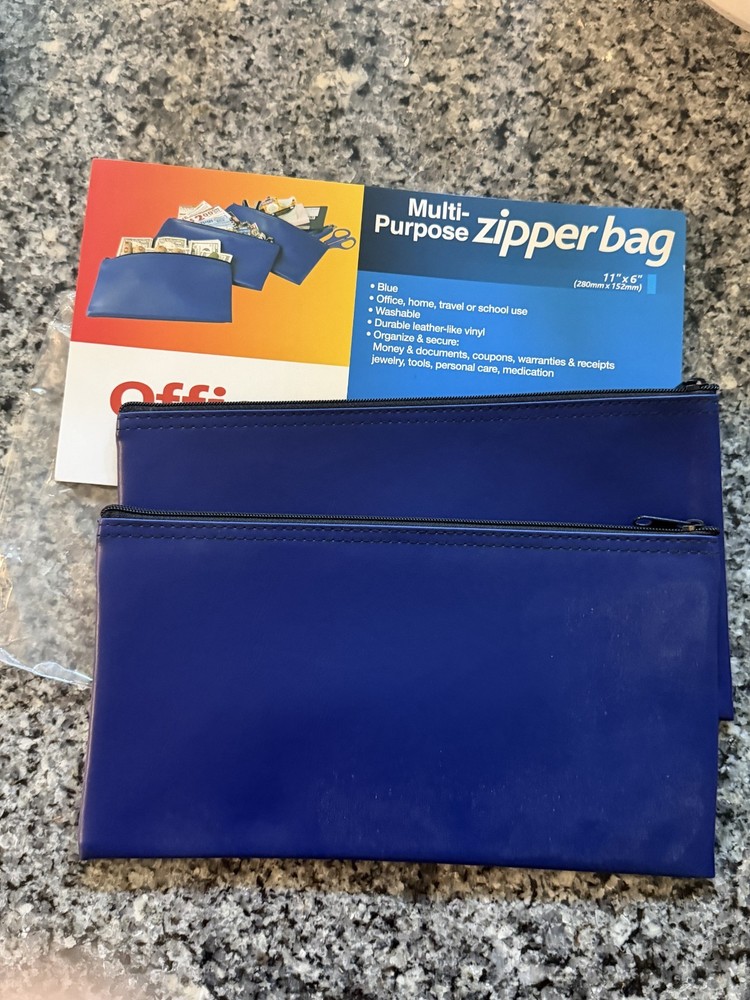 Office Depot Multipurpose Zipper Bank Deposit Money Bag Blue 11″ x 6″ 2-Pack