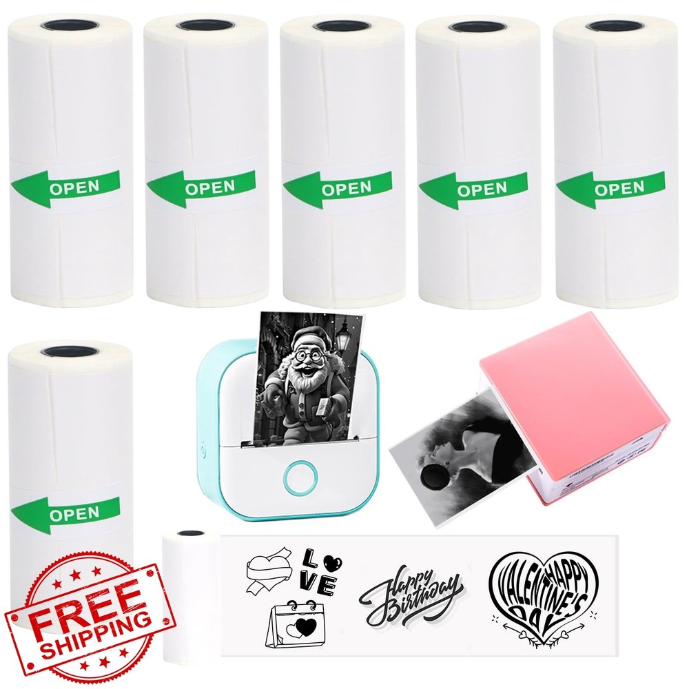 SZMILAIDUO 6 Rolls White Thermal Paper, 53x28mm T02/M02