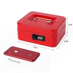 Small Red Cash Box, Combination Lock, 7.87×6.3×3.54, Money Tray, Metal, Set