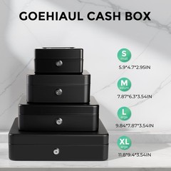 Small Cash Box with Money Tray and Lock, Metal Cash Lock Box with Key, Petty Cas