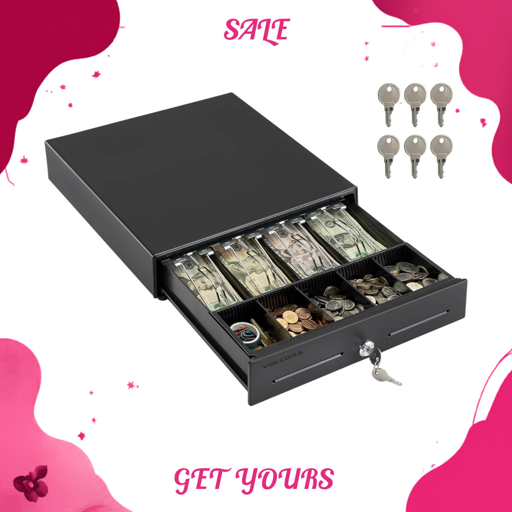 NEW 13in Electronic Cash Register Drawer POS System 4 Bill 5 Coin Tray Black