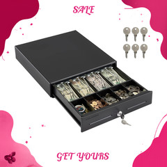 NEW 13in Electronic Cash Register Drawer POS System 4 Bill 5 Coin Tray Black