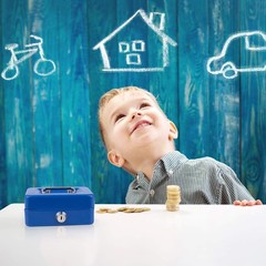 Portable Mini Cash Box with Key Lock & Coin Slot – 4.9″ x 3.7″ x 2.4″ Blue