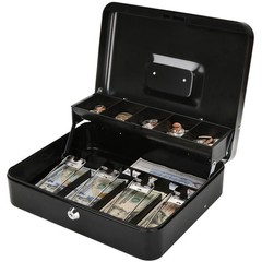 Large Cash Box with Key Lock & Money Tray – Secure Cash Organizer, 11.8″ x 9.5″