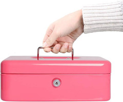 Cash Box with Money Tray, Safe Box for Cash Saving Key Lock Money Organizer,Parr