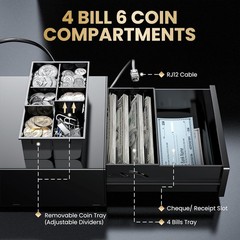 Cash Register Drawer 8″ Mini 4 Bill 6 Coin Small Cash Drawer Auto Open with M…