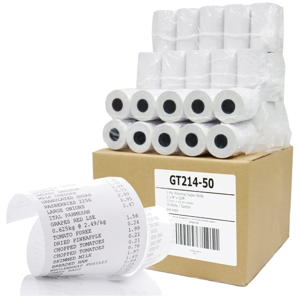 Shrink-Wrapped 48gsm Thermal Paper – 2-1/4″ x 50′ – 50 Rolls
