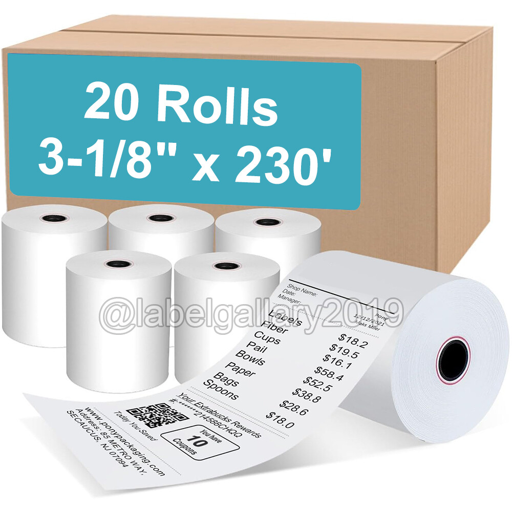 3-1/8″ x 230′ Thermal Paper Receipt Rolls White POS Cash Register Tape 20 Rolls