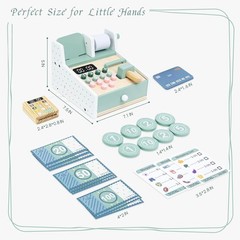Wooden Cash Register Toy Set for Kids, Pretend Play Grocery Store Learning Gift
