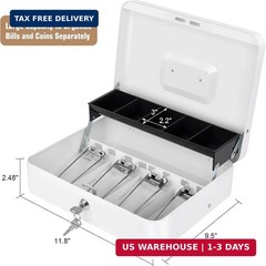 Sumerfnt Cash Box with Lock and Money Tray Money Box for Cash, Metal Lock Box fo