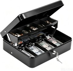 Cash Box with Key Lock–0.7mm Thick Metal Money Box for Flea Market Vendors, C…