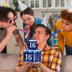 Sweet 16th Birthday Pull-Out Money Gift Box for Boys Girls – Blue Sliver Happ…