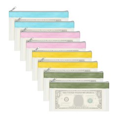 8.5×4 Inch Money Bags with Zipper, 8Pcs Clear Cash Pouch, Blue/Pink/Yellow/Green