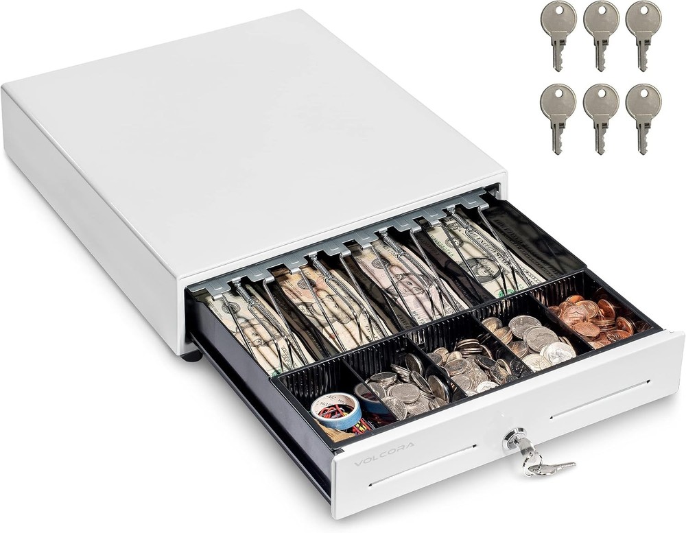 Cajón Registradora POS 13” 4 Billetes 5 Monedas RJ11 RJ12 Blanco