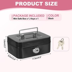 Mini Safe Box Cash Boxes Piggy Bank Mini Money Saving Boxes with Keys Black