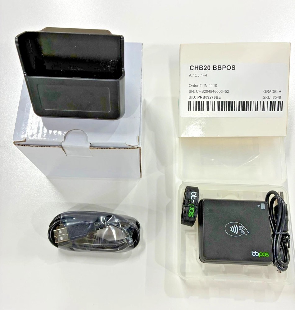 Lot of 4 – BBPOS Chipper 2X Bluetooth Card Reader w/Cradle, and 2 Charge Cables