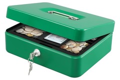 KYODOLED Medium Cash Box with Money Tray, Portable Lock Box, Limegreen