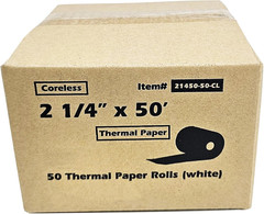 (50 Coreless Rolls) 2 1/4 X 50 Thermal Paper Receipt Rolls Fits All Credit Card