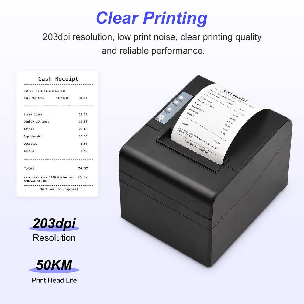 Thermal Receipt Printer 80mm Desktop Direct Thermal Printing USB Connection ECFH
