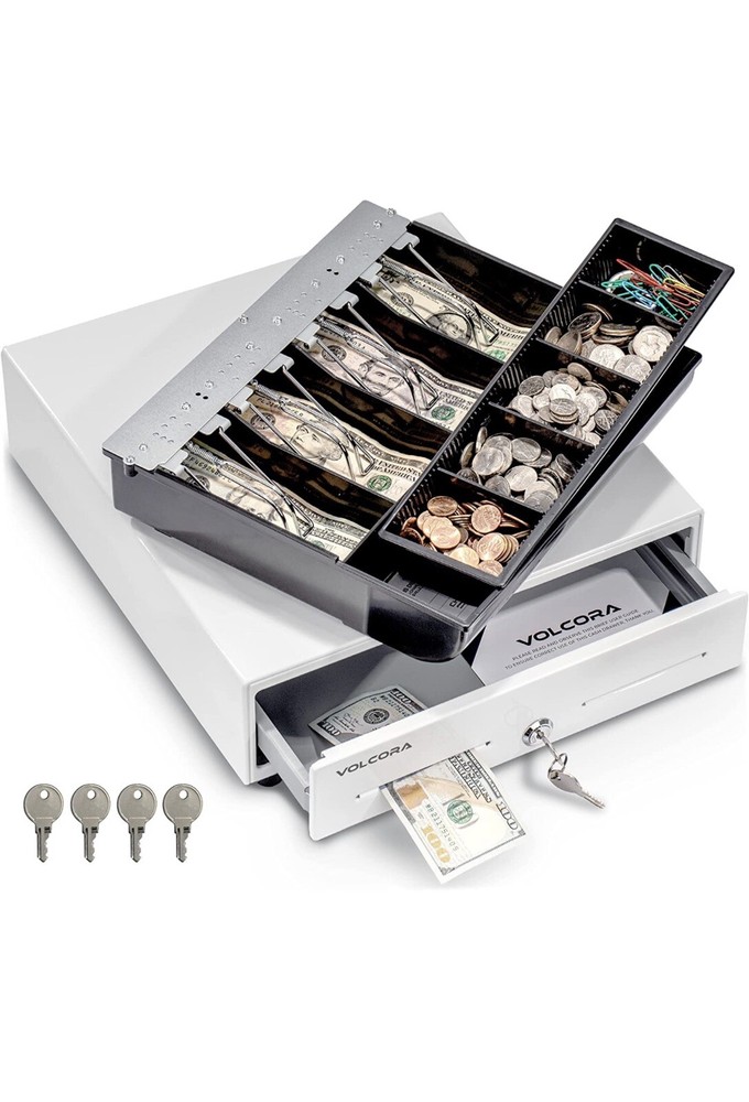 Square Cash Drawer 13″ Cash Register POS System 3 Unlocking Ways RJ11 (White)