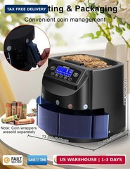 Coin Counter and Dollar Coin sorter with LCD Display, 300-coin Capacity, Support