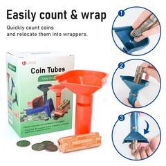150 Assorted Flat Striped Coin Wrappers & 4 Coin Sorters Tubes, Color-Coded C…