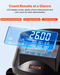 Coin Counter Machine 5 Denomination Coin Sorter LCD Display Holds 1500 Coins