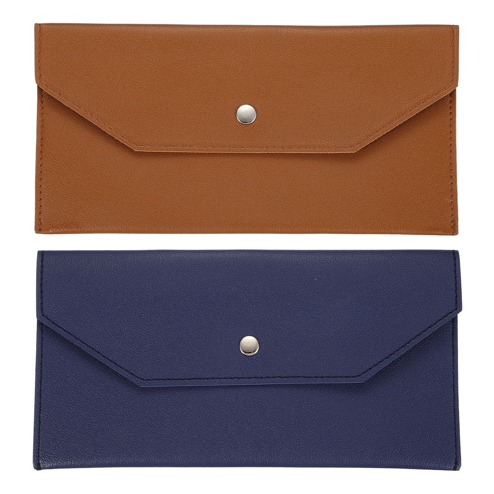 2Pcs PU Leather Envelope Wallet Money for Women Men,Brown/Blue