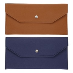2Pcs PU Leather Envelope Wallet Money for Women Men,Brown/Blue
