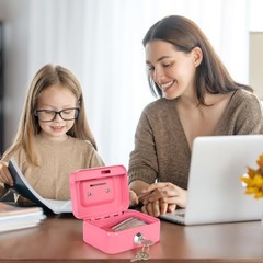 Durable Pink Mini Cash Box with Coin Slot and Key Security – Portable 4.5″x3.4″