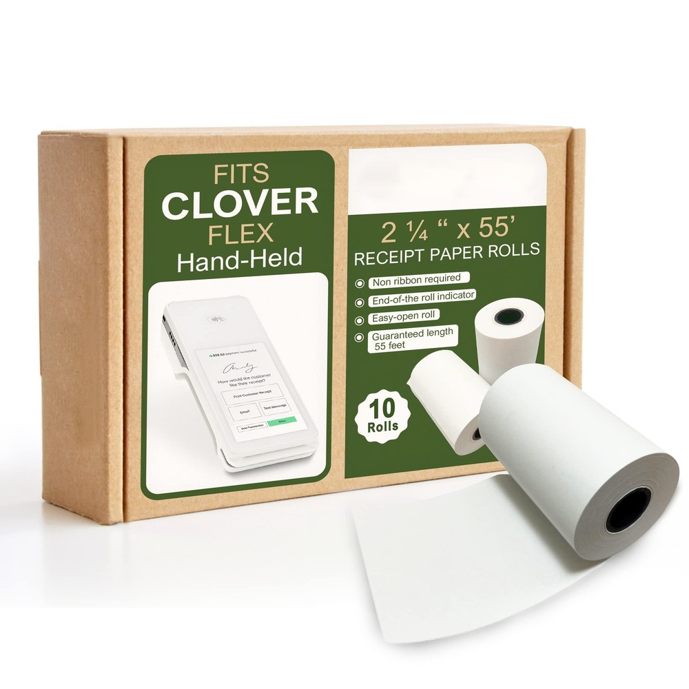 POS Thermal Paper Rolls 2 1/4 X 55, 10 Pack, Clover Flex