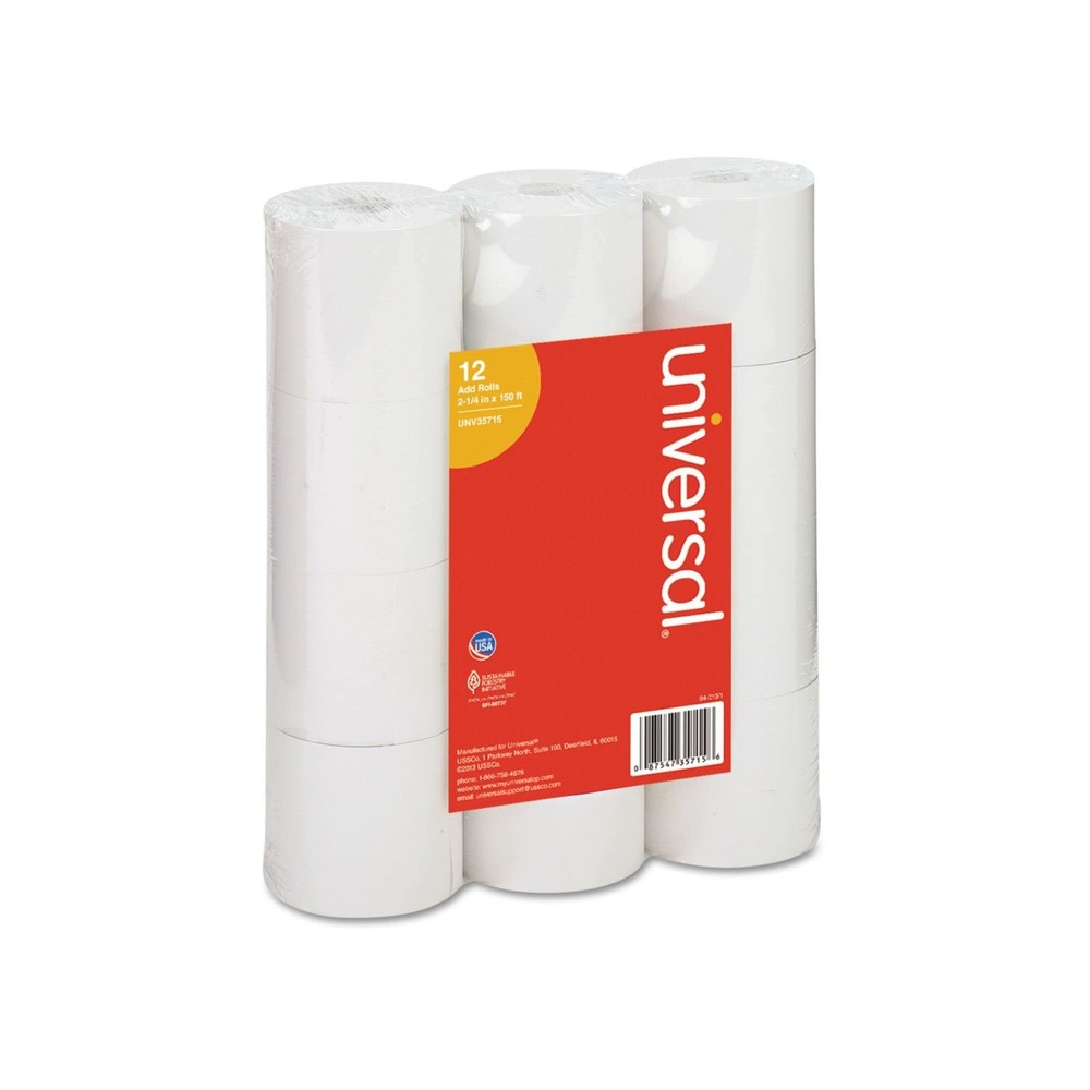 Adding Machine/Calculator Roll, 2-1/4″x150 ft White 2 1/4″ x 150 ft,