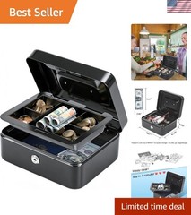 Secure Medium Cash Box with Removable Tray & Key Lock – Portable Black Storage