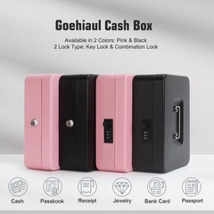 Black Small Metal Petty Cash Lock Box Key Money Tray 5.9×4.7×3.1 Inches