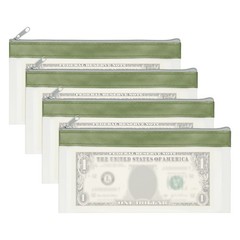 4PCS 8.5×4 Inch Money Bags with Zipper Clear Cash Pouch, Green