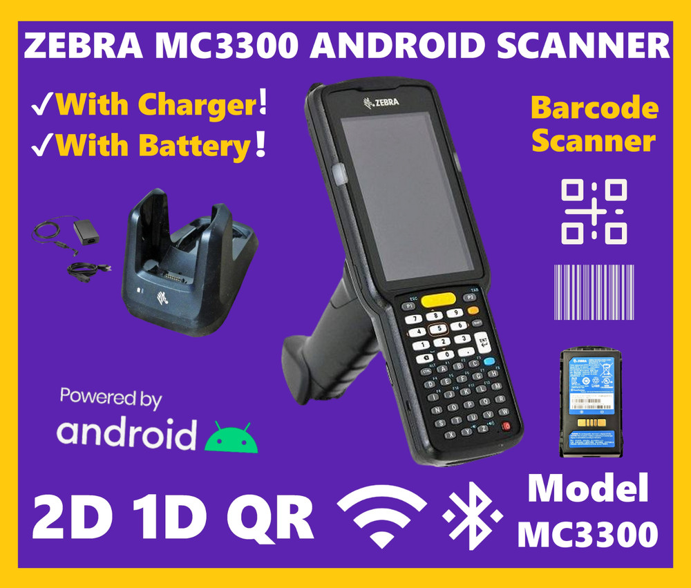 ✅Zebra MC3300 Warehouse Android 2D/1D/QR Scanner, MC330M-GI4HA2US w/ Cradle!🔥⭐