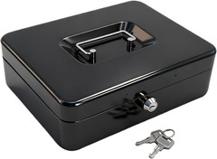 10″ Cash Box with Money Tray, Black, Large | Metal Money Safe Lock Box, Key Lock