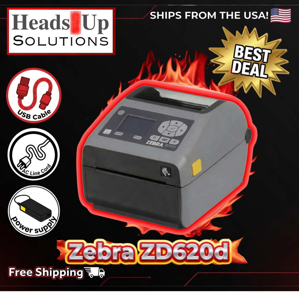 Zebra ZD620d Label Printer Kit | USB Cable | AC Line Cord | Power Supply ⚫️🌟
