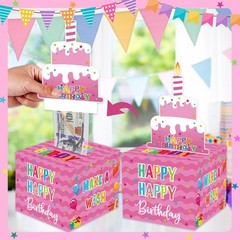 Birthday Money Box Cash Gift Pull Pink Surprise Girls Roll With 50 PCS Bags
