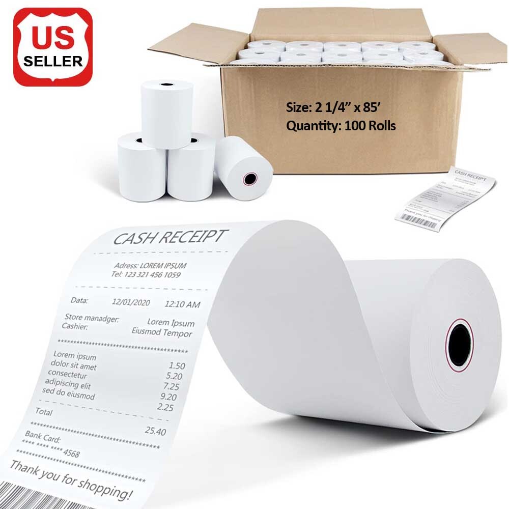 100 Rolls 2 1/4″ x 85′ feet Thermal POS Cash Register Credit Card Receipt Paper