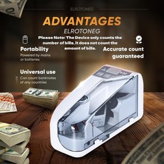 Money Counter Machine ELROTONEG V30, Cash Counter with UV lamp, Portable Bill