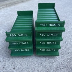 7 MMF Green Colored Plastic Storage Bank Trays Coin Counter $50 Dimes