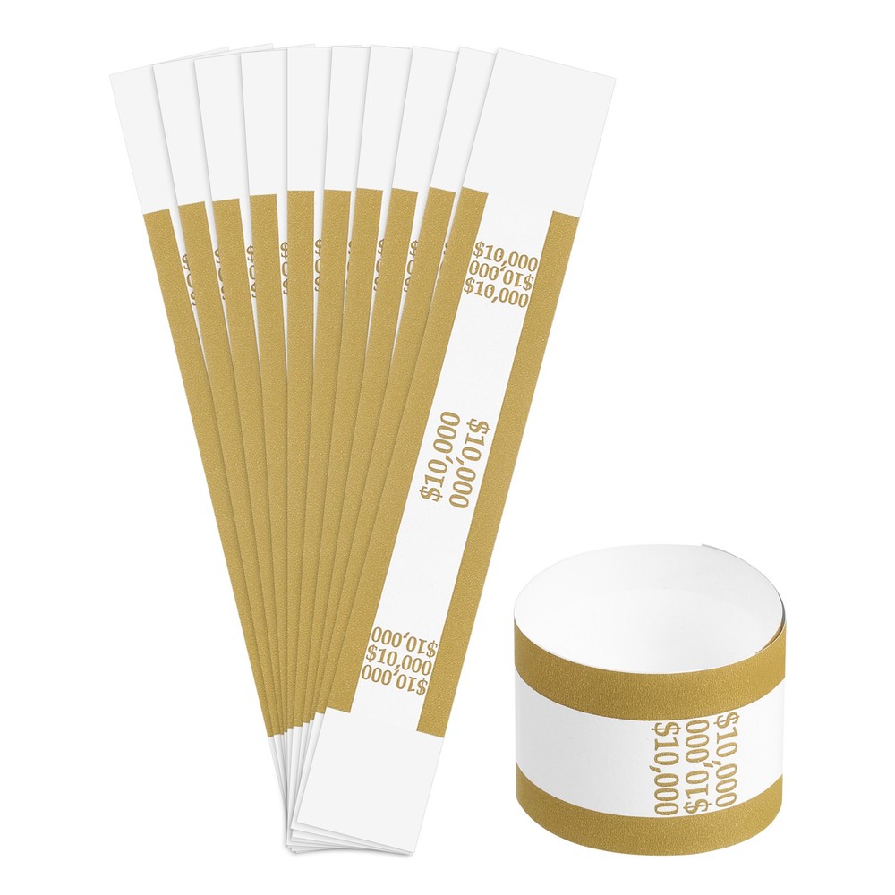 Pack of 50 Money Band Bundles Self-Adhesive Bill Wrappers 7.6″x1.14″ Gold
