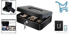 Large Metal Cash Box with Removable Tray Key Lock Portable Black Storage
