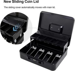 Compact Cash Box with Secure Sliding Lid and Anti-Theft Lock – 392 Cubic Inches