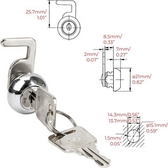 Cash Register Drawer Cam Lock with Quick Clip and 2 Keys – 25.7 X 22Mm Replaceme