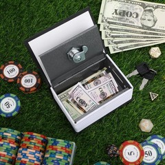 Metal Box for Gamblers, Pocket Winners Bank Casino Cash Lock Box with 2 Keys,…