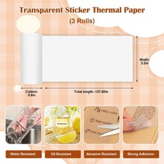 3 Rolls Transparent Thermal Inkless Sticker Paper 57 x 25mm Self-Adhesive Sti…